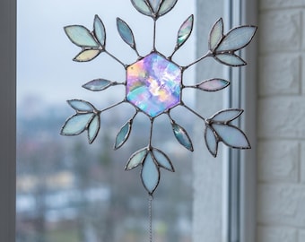 Stained Glass Snowflake Suncatcher: Handmade Winter Window Decor