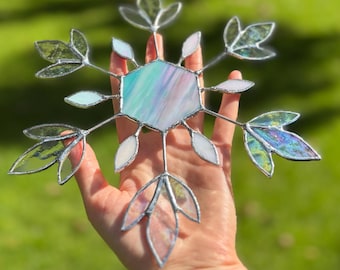 Stained Glass Snowflake ICE Suncatcher: Handmade Winter Window Decor