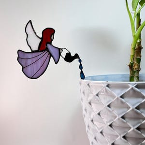 Stained Glass Watering Angel Plant Stake, Handmade Decorative Garden Art,  Plant Buddy, Stained Glass Gift