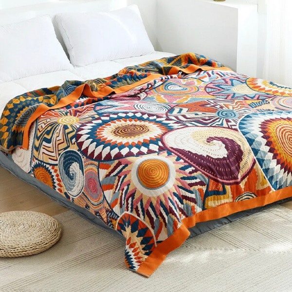 STOCK CLEARANCE Colourful Abstract Nordic Throw Blanket Aztec Print Blanket  Sofa Throw Cotton Bedspread Vibrant Aztec Bohemian Gift