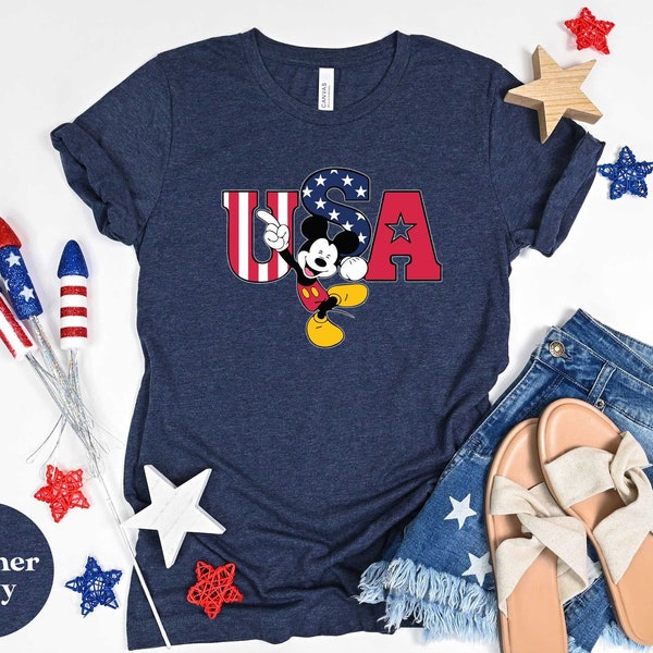 USA Mickey Mouse Tee, 4th of July Party Disney Shirt, Disney World Patriotic T-shirt for July 4th Celebration
