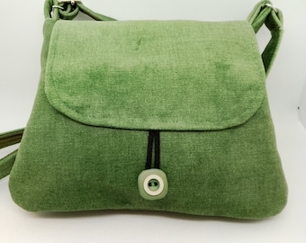 Sage Green Velvet cross body bag small with zip pocket, vegan handmade  crossbody bag adjustable strap & pockets. Gift for her vegan bag