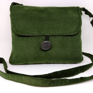 Small Green crossbody bag with zip pocket,  Forest green needlecord vegan sling bag, cross body bag adjustable strap & pockets gift for her