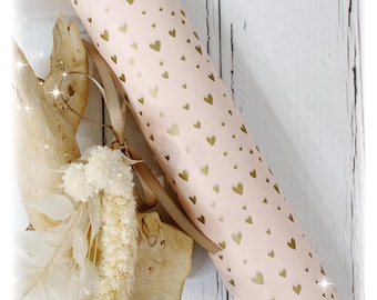 Seidenpapier "Rosa mit goldenen Herzen" 50 x 70cm⎥Geschenkpapier, Bestellungen verpacken, Produktverpackung, Packpapier, Herzen, Geburtstag