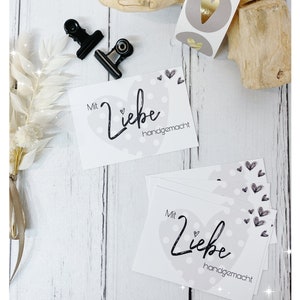Mini-Karte "Mit Liebe handgemacht" -Herzchen, grau ("Besonders Schön"-Design)