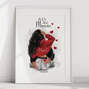 cartel de pareja para personalizar, retrato de pareja, cartel de pareja, regalo de aniversario para reunión, San Valentín, pareja de mimos, amor