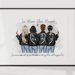 Portrait poster for friends, original and personalized souvenir, Personalized portrait for sisters,