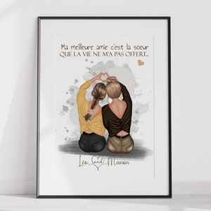 Personalized best friend poster, friendship gift, personalized friend, personalized portrait, sister at heart, 2 friends, girlfriend illustration