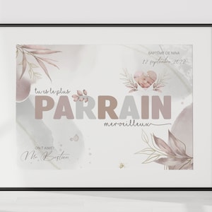 godfather word poster, personalized poster to offer to godfather, powder pink theme baptism frame, godfather birthday, baby photo