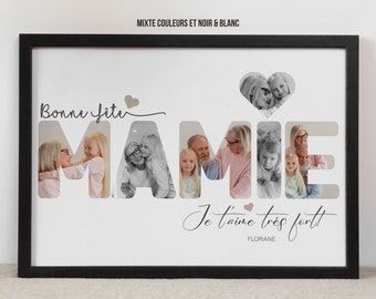 affiche mamie mot photo, fête des grands mères, mamie bonne fête,  amour grands-parents, je t'aime mamie, affiche personnalisée