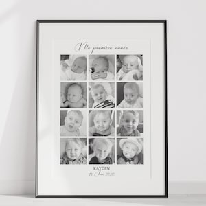 Cartel de mi primer año, cartel personalizado para recuerdo de bebé, regalo madre joven, primer cumpleaños del bebé, recuerdo de nacimiento