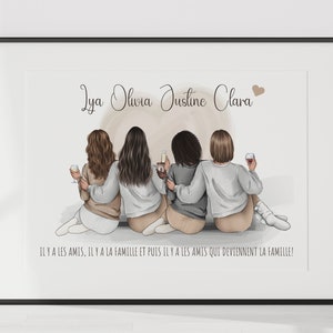 Poster best friends back portrait, Personalized best friend poster, friendship gift, personalized friend, 2 3 or 4 friends.