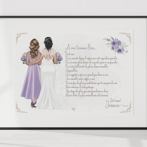 bride&#39;s witness poster, poster to offer as a gift to the bride or witness, personalized wedding poster, witness gift