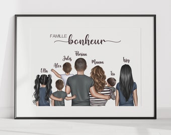 affiche portrait de famille, affiche personnalisée famille pour un cadeau à offrir à un anniversaire ou en cadeau de noël, poster familial