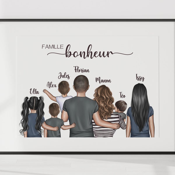 affiche portrait de famille, affiche personnalisée famille pour un cadeau à offrir à un anniversaire ou en cadeau de noël, poster familial