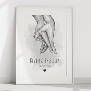 Cartel de pareja, manos entrelazadas de enamorados, para regalo de aniversario de reunión, cartel de pareja personalizado, regalo de pareja