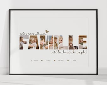 Personalisiertes Familienposter mit Fotos, Familienwort, einzigartiges Geschenk zu Weihnachten, Fotowort.