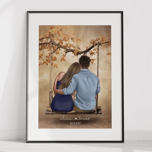 Couple souvenir poster, personalized gift, couple printed poster, Original gift for woman or man. anniversary of meeting.
