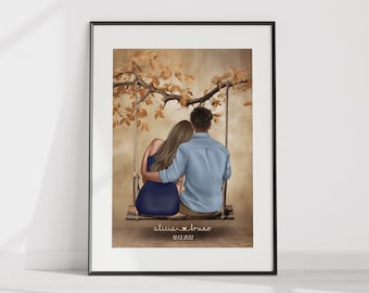 affiche couple personnalisée, cadeau de couple, cadeau de petite amie,  cadeau d'anniversaire de rencontre, Saint-Valentin, fête de Noël