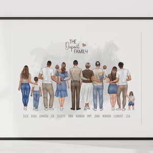 personalized family portrait, personalized poster for a personalized Christmas gift, family poster, family portrait from the back