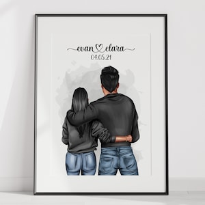 personalized couple poster, couple portrait, couple poster, anniversary gift, Valentine's Day, cuddly couple, love