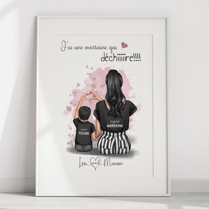 Affiche personnalisée J'ai une marraine qui déchire, affiche cadeau marraine, anniversaire marraine, marraine personnalisé.