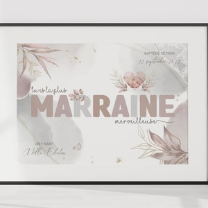 cartel de palabra madrina, cartel personalizado para ofrecer a madrina, marco de bautismo tema rosa polvo, cumpleaños de madrina, foto de bebé