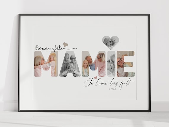 affiche mamie mot photo, fête des grands mères, mamie bonne fête,  amour grands-parents, je t'aime mamie, affiche personnalisée
