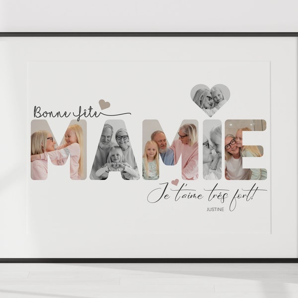 affiche mamie mot photo, fête des grands mères, mamie bonne fête,  amour grands-parents, je t'aime mamie, affiche personnalisée