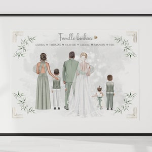 portrait familial de mariage, affiche mariage personnalisée, cadeau aux mariés, mariage champêtre, anniversaire de mariage