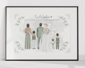 family wedding portrait, personalized wedding poster, gift for the bride and groom, country wedding, wedding anniversary