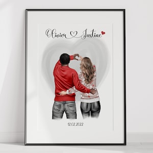 Póster personalizado de pareja romántica: regalo de aniversario de boda, día de San Valentín o recuerdo único