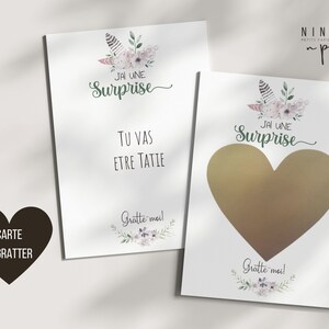carte à gratter personnalisable, annonce grossesse, surprise mamie, surprise tata, carte annonce évènement. annonce originale