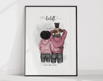 affiche couple avec un enfant, poster de famille parent et un enfant, cadeau a offrir pour la fête des mères, tableau portrait de famille