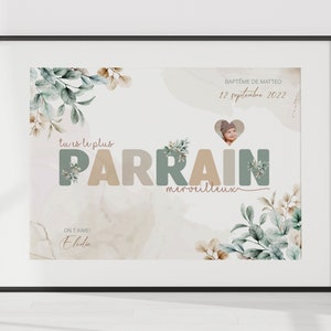 Personalized godfather poster, godfather word for a boho-themed baptism gift, gift for godfather, rustic baptism.