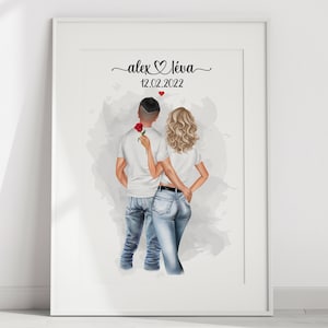 Glamorous couple poster, personalized couple portrait poster, Valentine's Day gift, meeting anniversary