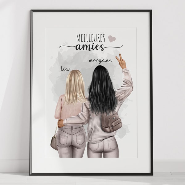 best friends poster, portrait of girls for a gift to a friend, a colleague, sister of the heart poster, personalized family poster