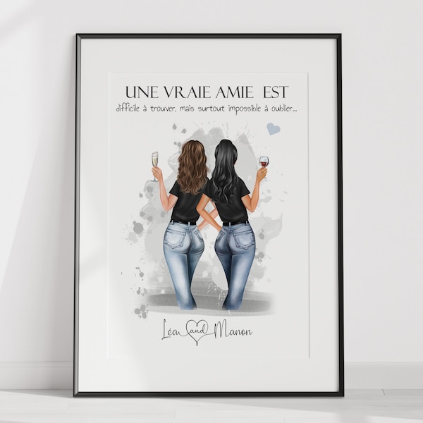 Personalized best friend poster, friendship gift, personalized friend, personalized portrait, sister of the heart, 2, 3 or 4 friends.