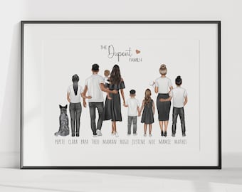 affiche personnalisée, Portrait unique de la famille, un cadeau a offrir à noël ou un anniversaire.