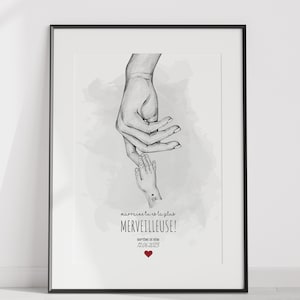 godmother poster, gift for a baptism or a birthday, godmother godfather, godmother goddaughter, godmother frame, baby&#39;s hand, hand poster