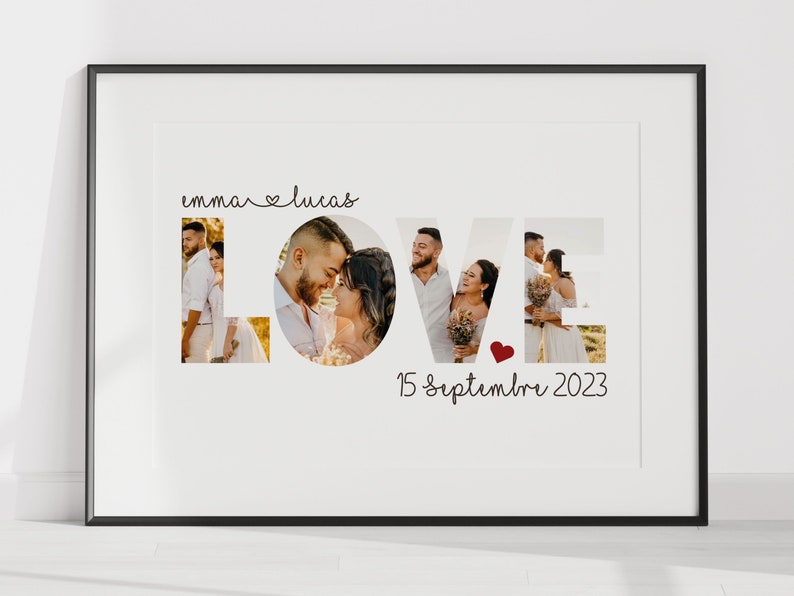 affiche couple, affiche personnalisée pour un cadeau anniversaire de rencontre, tableau amour, fiançailles décoration image 1