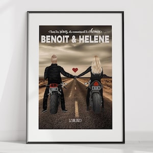 cartel personalizado de pareja de motociclistas, cartel de Loft Moto para una decoración de pared de espíritu Loft industrial, regalo para fanáticos de las motocicletas.