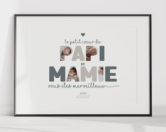 Affiche photo papi et mamie, une affiche a offrir à la fête des papis, fête des mamies ou cadeau baptême grands-parents.