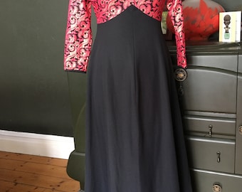 1970s Maxi dress, brocade bodice and a jersey skirt.