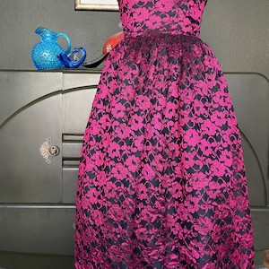 Vintage 1980s Pink and Black Lace Richards Party dress Strapless Cocktail Dress