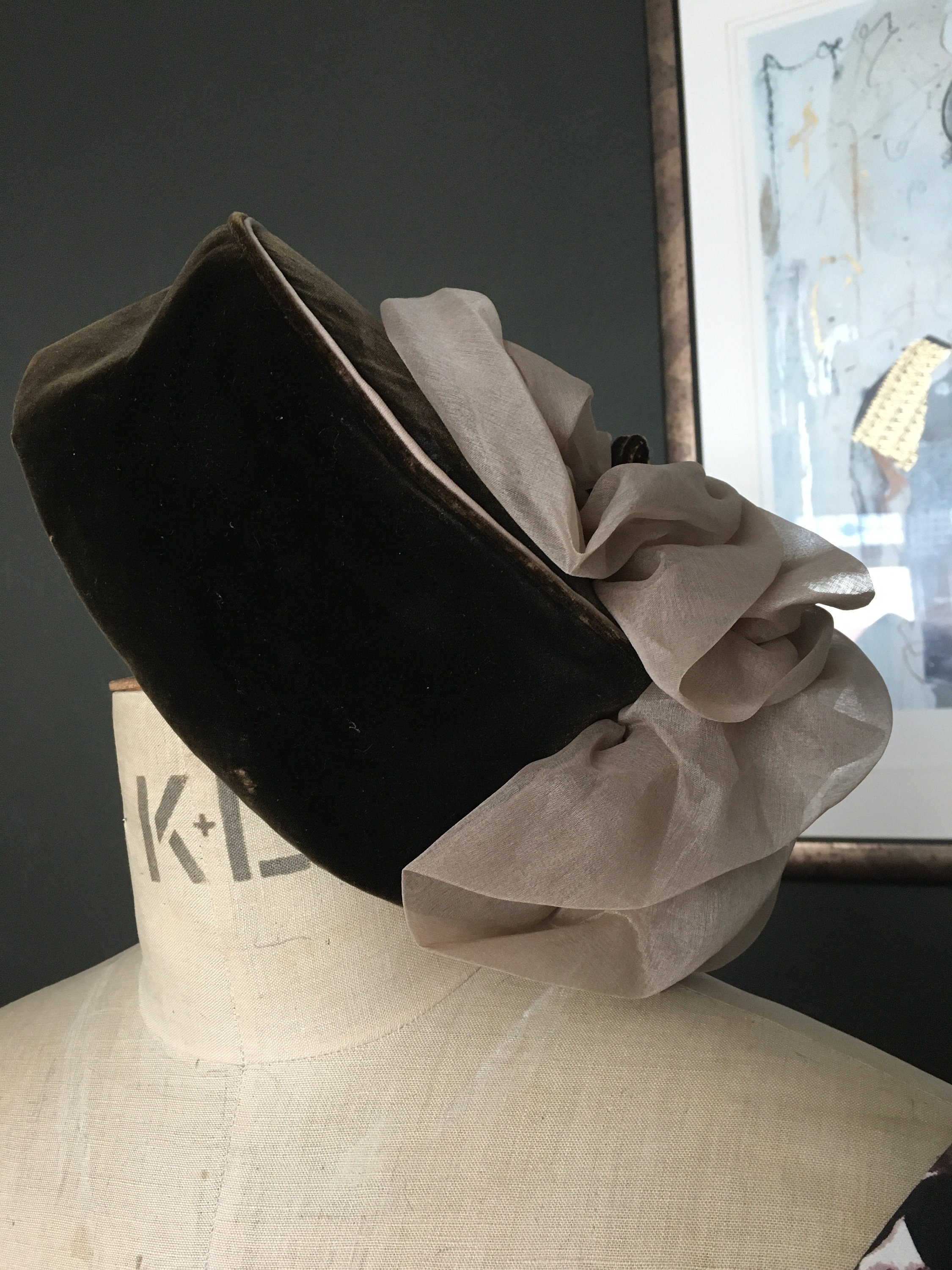 Vintage 1940s Chocolate Velvet Hat With Silk Organza Trim - Etsy