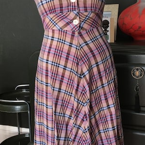 robe de jour en coton à carreaux vintage des années 1970