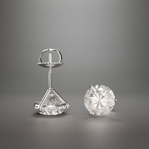 Round Brilliant Simulated Diamond 3 Prong Stud Earrings Real 14KT Solid White Gold Screw Back 0.50-4.Ct | Diamond Gold Martini Stud Earrings