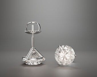 3 Ct Asscher Cut Created Diamond Earrings Studs Real 14K White Gold