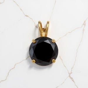 Pendentif solitaire rond en moissanite noir véritable or jaune massif 14 carats certifié GRA 4-8 mm | Cadeau de remise des diplômes avec pendentif solitaire diamant noir